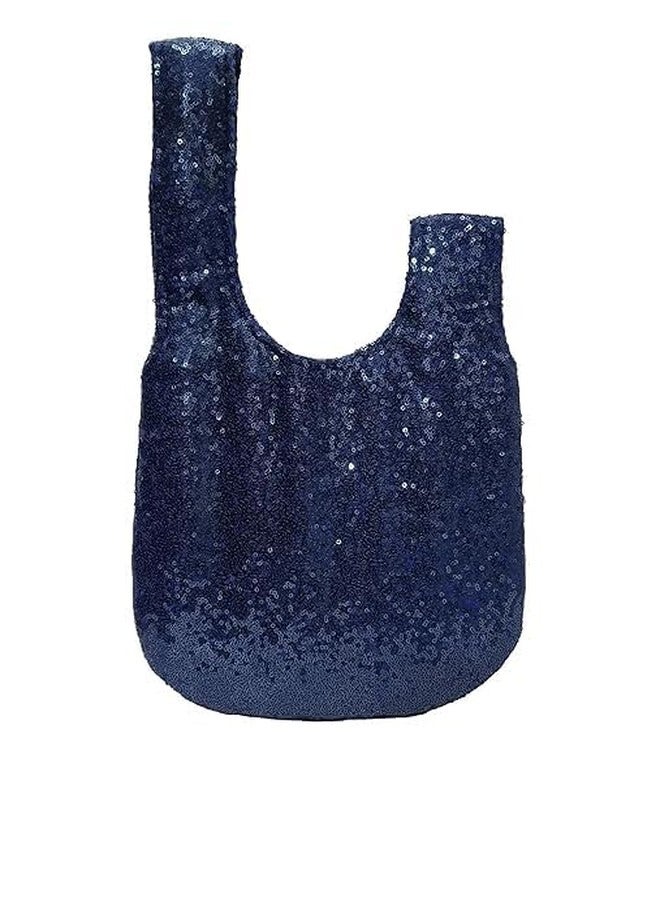 athizay Ethnic Handbags for Women Sequin work artisan potli bags Handcrafted Self Design (British Racing, Dark Blue) - Image 4
